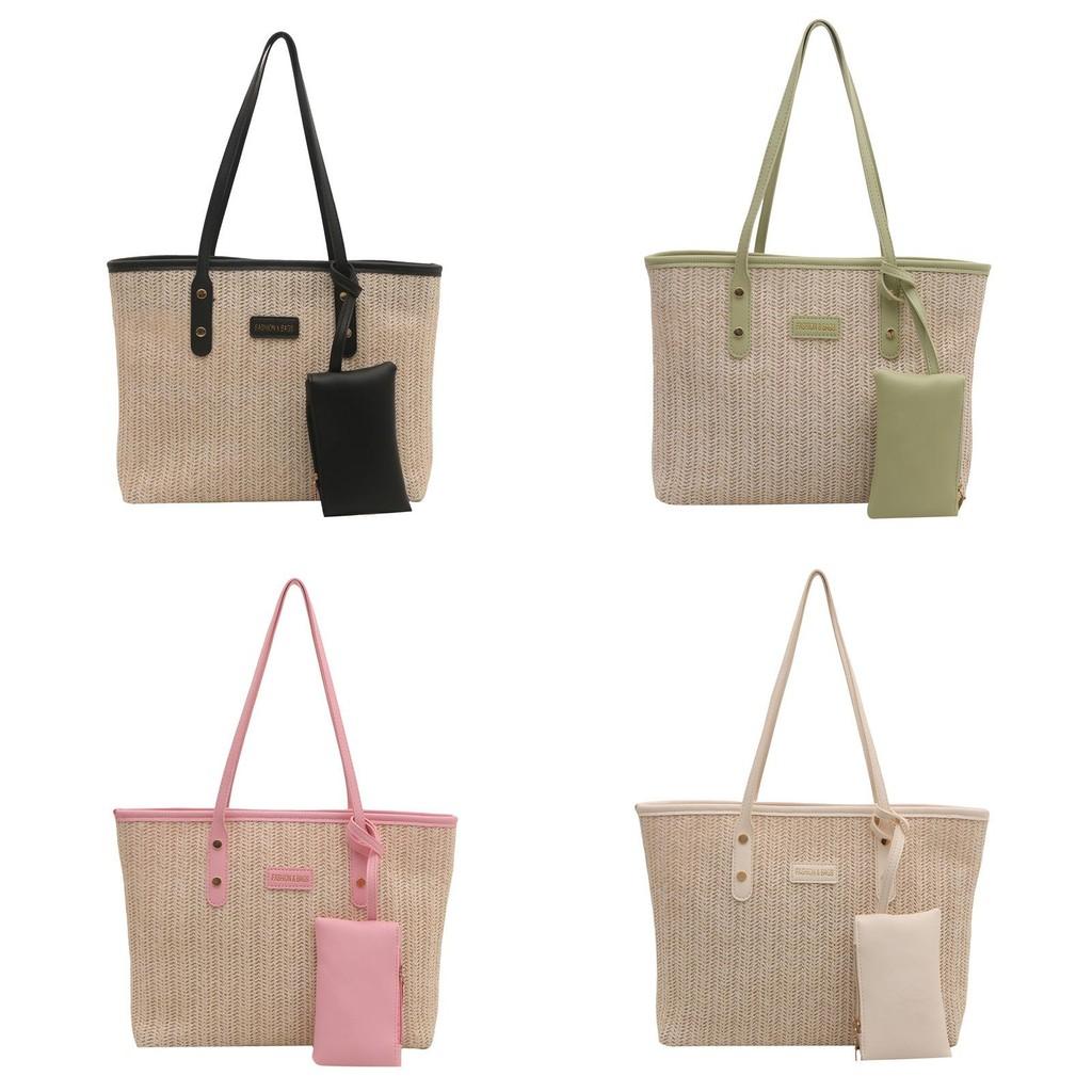 Womens Grass Weaving Handbag With Dual Shoulder Straps For Streetwear Style