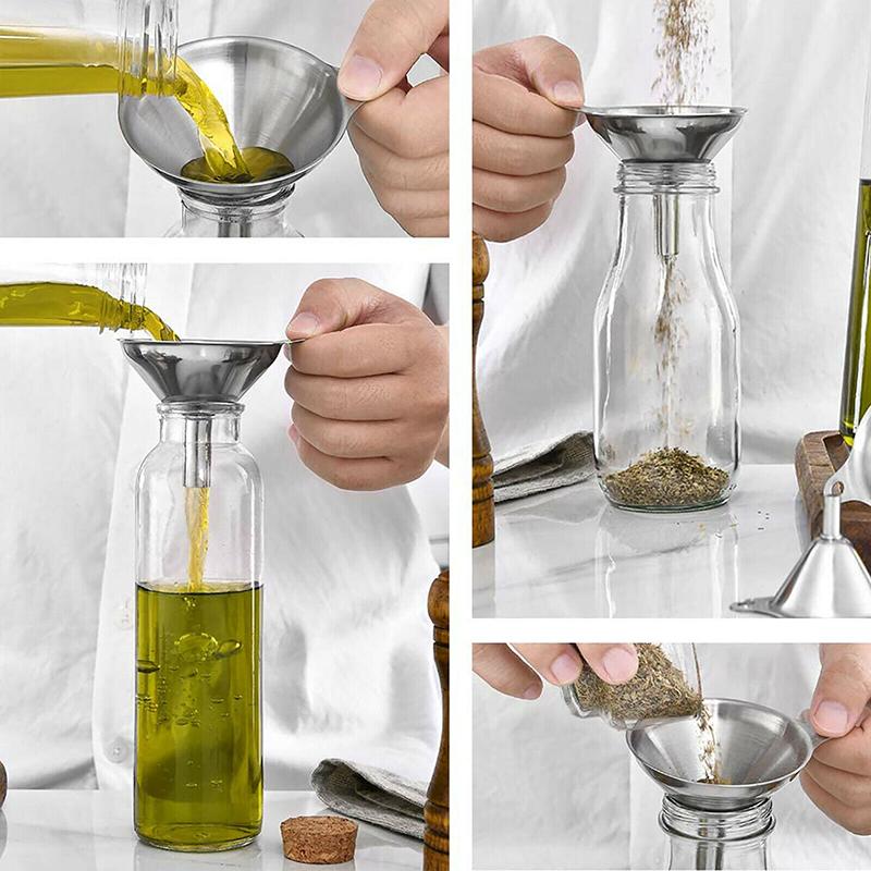 Small Stainless Steel Metal Kitchen Funnels Set for Essential Oil Spices Liquid