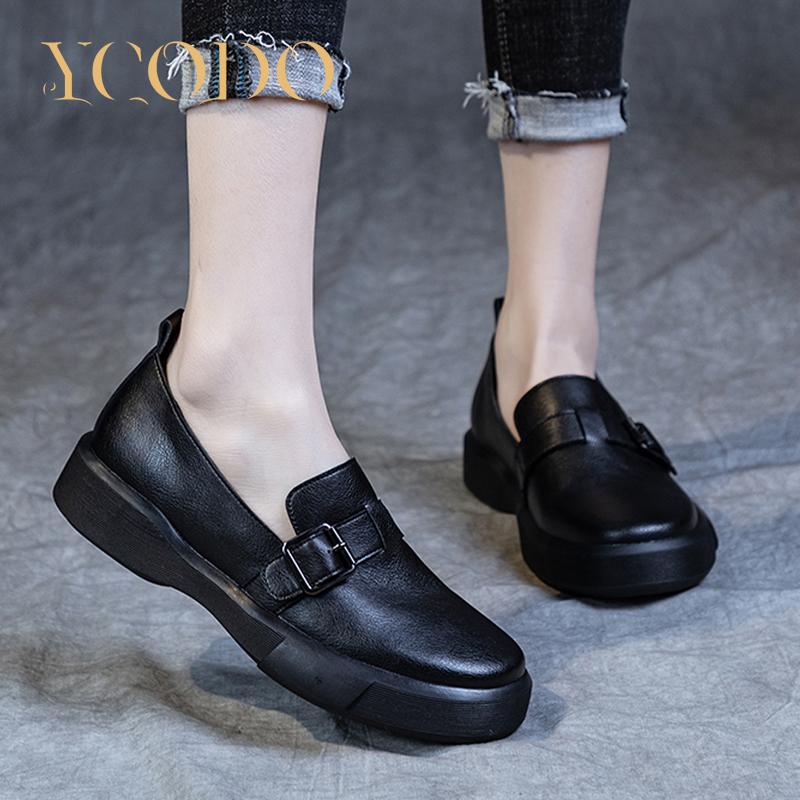 Женщины и девушки-студенты, лето, весна, осень, повседневные лоферы из натуральной кожи без шнуровки