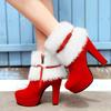 New Suede Thick Heel High-heeled Fashion Boots Fur Mouth Bow Side Zipper Waterproof Platform Short Boots for Women