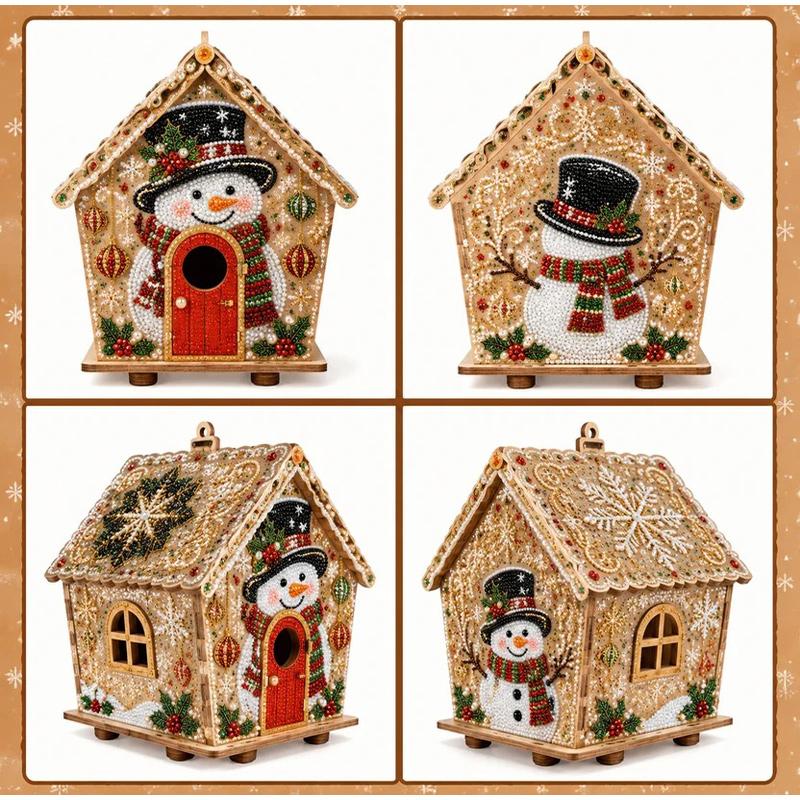 Christmas House 3D Diamond Painting Kit Light Up Wooden Pearl Art Set DIY Xmas Tree Ornament Holiday Home Craft Decor Gift