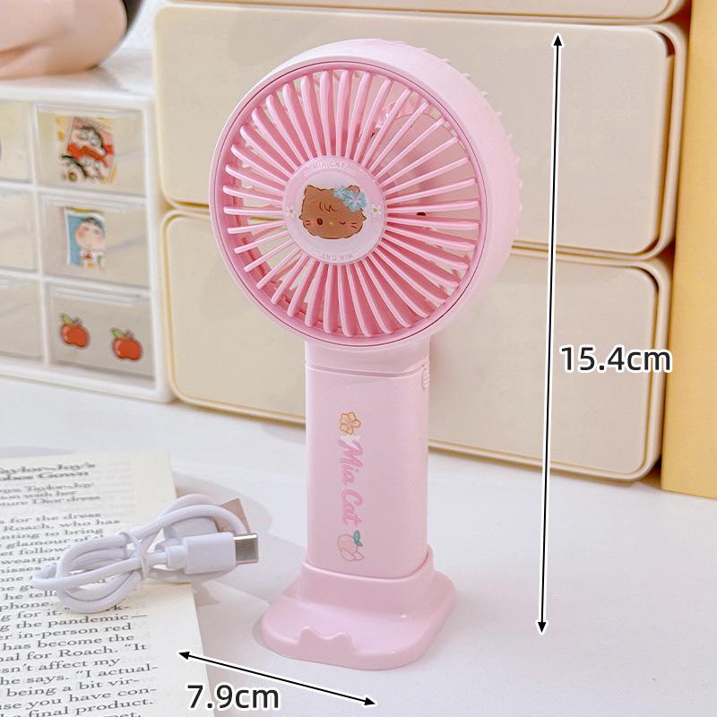 Portable Cartoon Fan: USB Rechargeable Silent Mini Fan with Phone Holder & Strong Wind Power