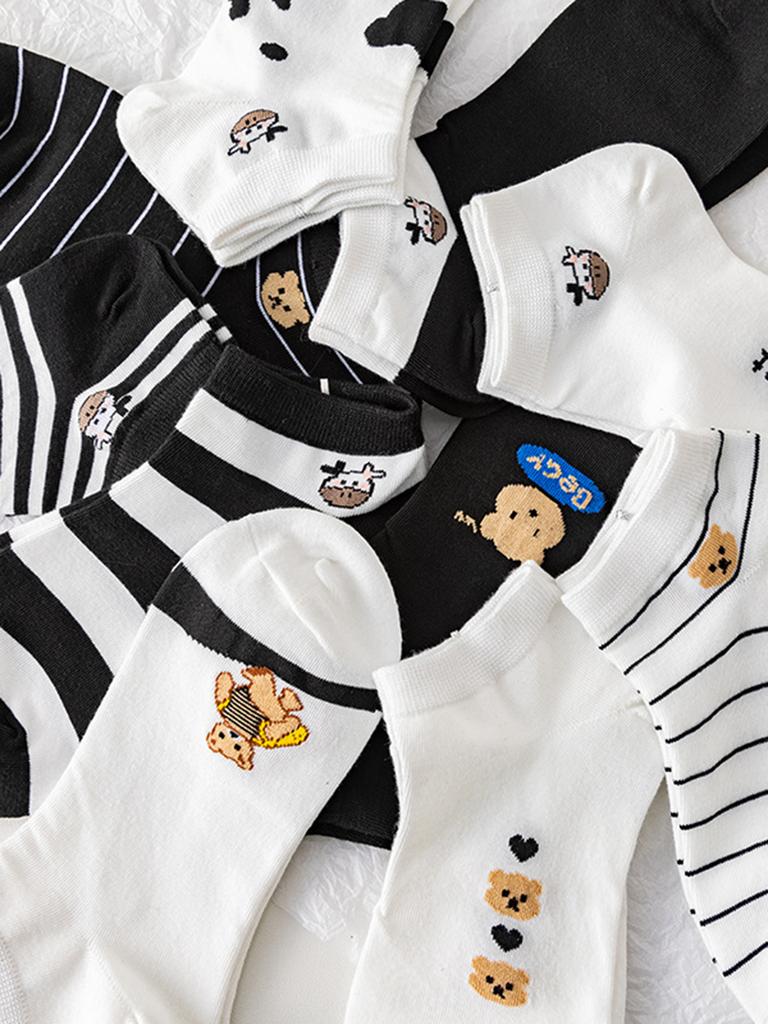 10 пар женских носков с милым животным принтом низкой посадки, набор для женщин, повседневный стиль, популярные и модные носки для дам и девушек