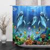 Underwater Dolphin Blue Shower Curtain Ocean Cartoon Whale Boys Animal World Marine Life Tropical Fish Fantasy Sea Coral Reef Seabed Bathroom