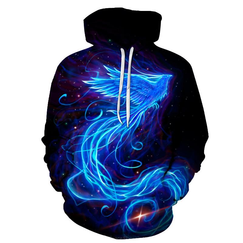 Popular 3D Men's Hooded Hoodie with Digital Printing Flame Phoenix Series Hoodie Loose and Versatile Top