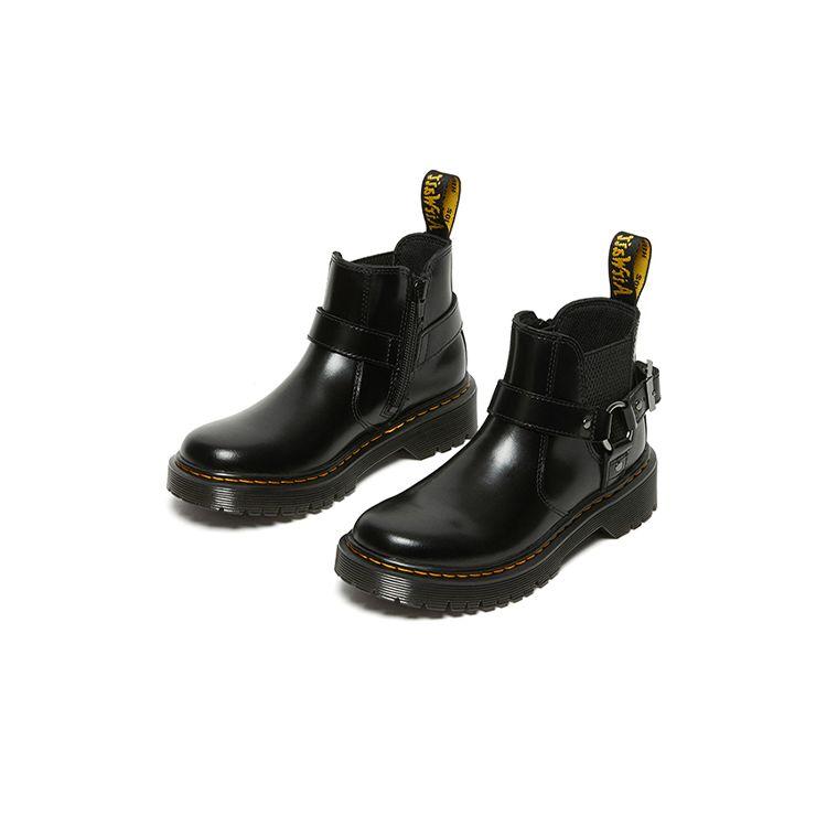 Dr. Martens Wincox Изящный Рыцарский Стиль Пряжка Толстая Подошва Молния Челси Детские Ботинки Угольно-Черные 27094001