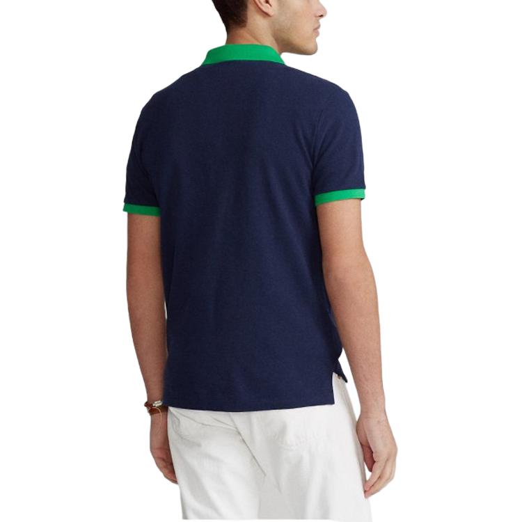 Polo Ralph Lauren Color Block Logo Вышитый хлопковый поло с коротким рукавом Мужская рубашка поло Синий 710823421-001