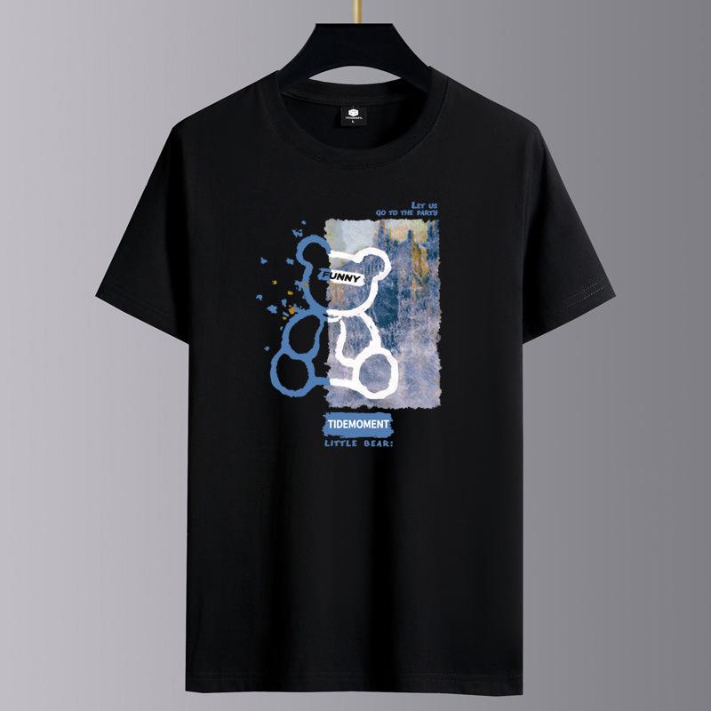 Мужская летняя 2025 хлопковая свободная повседневная футболка с коротким рукавом