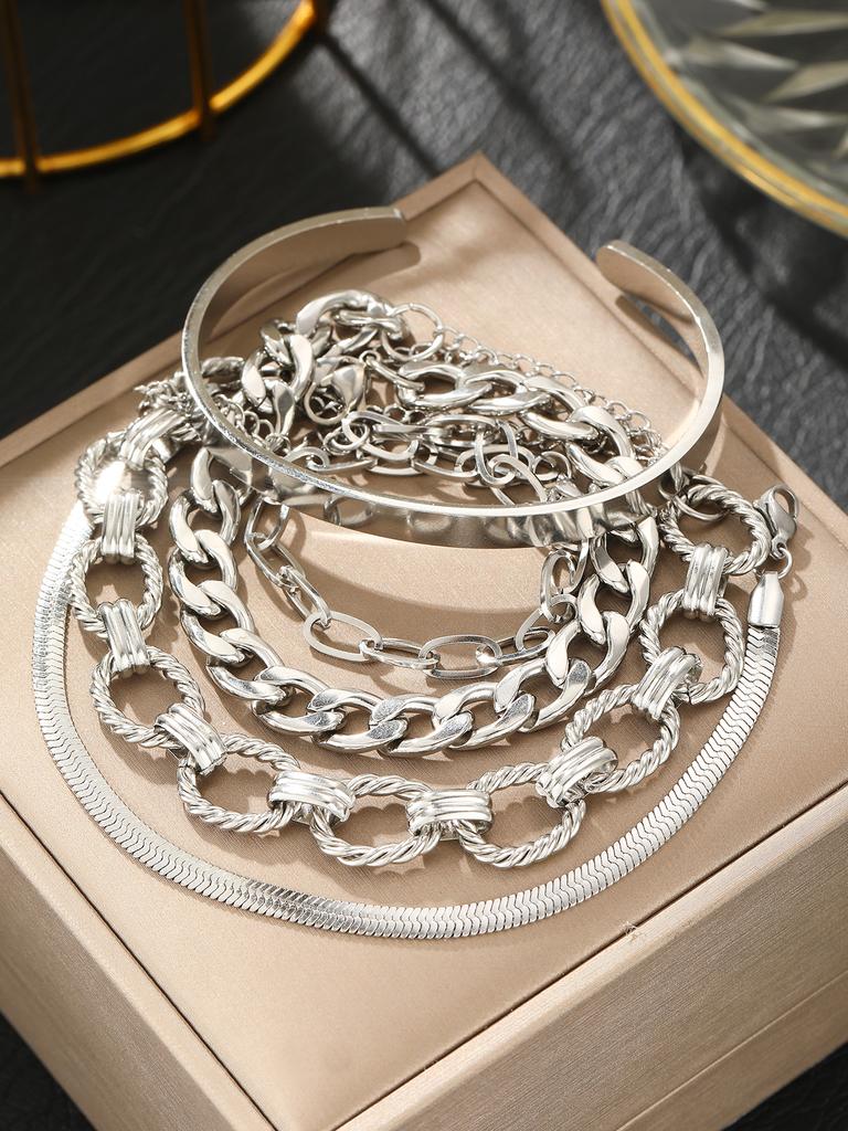 Stainless Steel Zircon Set Five Bracelets Set Classic Ornate Design Zircon Set  For Women Zircon Fashion New Products Gifts