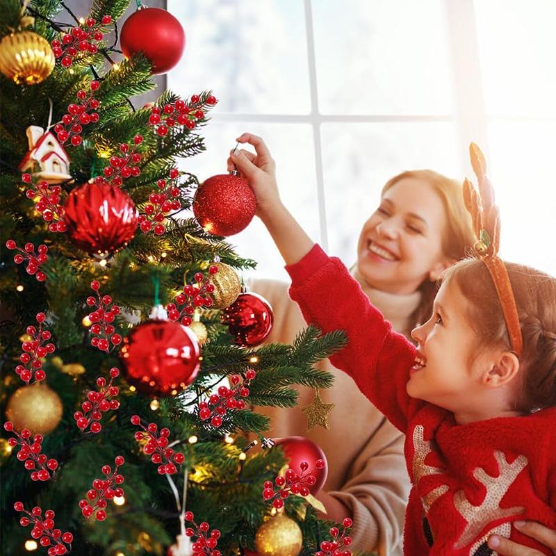 10/20/30 шт. Рождественские искусственные стебли с ягодами, красные тычинки падуба, искусственные цветы для новогоднего домашнего декора, DIY венок, подарки