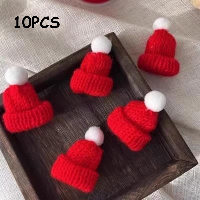 10 шт. Мини Рождественская шляпа с помпонами - Для DIY поделок, украшений на рождественскую елку и праздничных украшений, праздничный декор для рукоделия