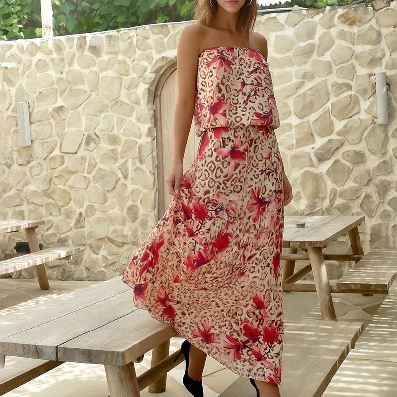 Spring new, sexy hottie tube  leopard print print dress long dress