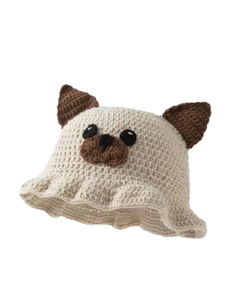 Нейтральная Шапка ручной вязки с мультяшными животными и милыми ушками, в хип-хоп стиле рыбака, с оборками, для вечеринки, косплея