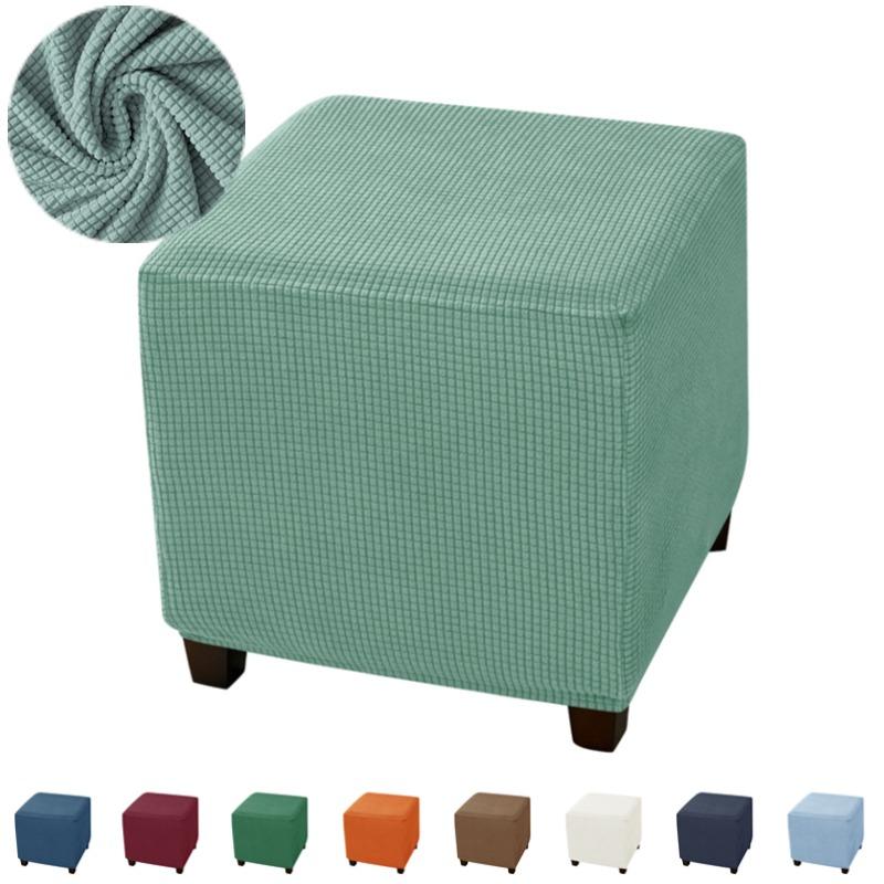 1PC Polar Fleece Ottoman Cover Stretch Stool Cover Square Footstool Cover All-inclusive Elastic Footrest Slipcover Living Room