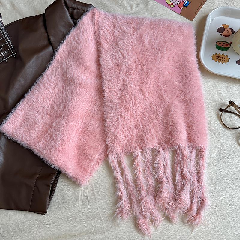 Luochi Knitting~Плюшевый шарф конфетных цветов: Мягкий, приятный для кожи, теплый, с кисточками и косами, универсальный зимний шарф-снуд для женщин.