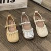 French Pearl Shallow Mouth Mary Jane Shoes Girl 2025 New Fairy Style Large Size 45 One-word Buckle Flat Beanie Shoes