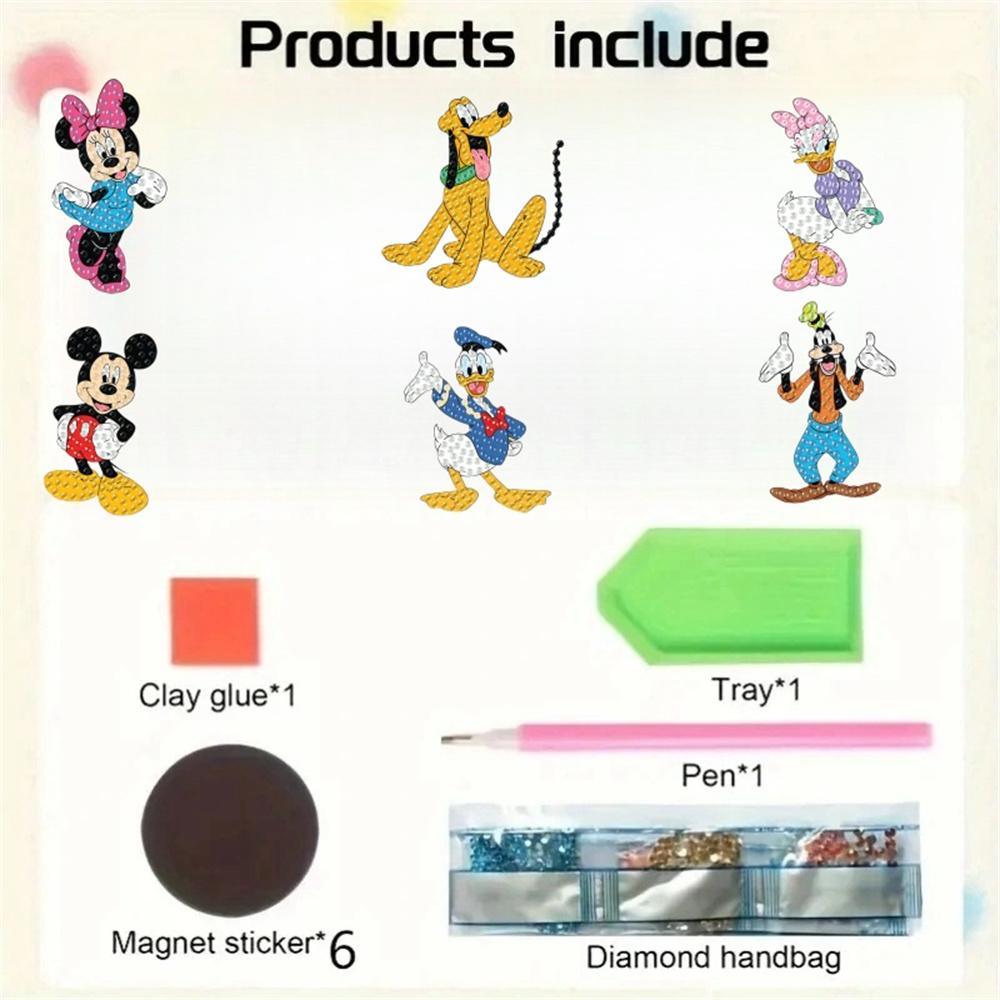 6Pcs Cartoon Characters Series Diamond Art Fridge Magnet Diamond Painting Refrigerator Magnet DIY Fridge Stickers for Fridge Whiteboards