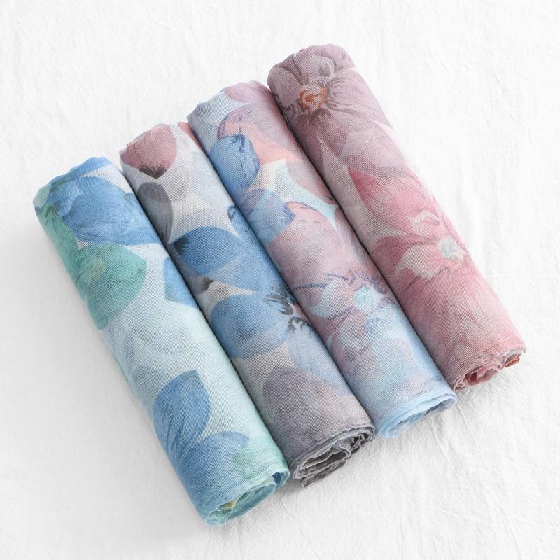 New Shawl Women's Lightweight Floral Print Balinese Yarn Long Towel Retro Tie-dyed Silk Scarf