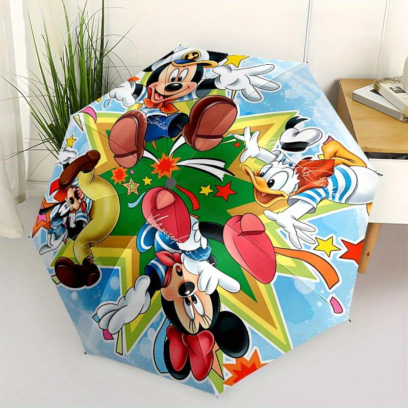 Mickey Mouse, Disney Characters Automatic Opening and Closing Umbrella - 8 Ribs Portable Folding Umbrella with Plastic Handle, Suitable for