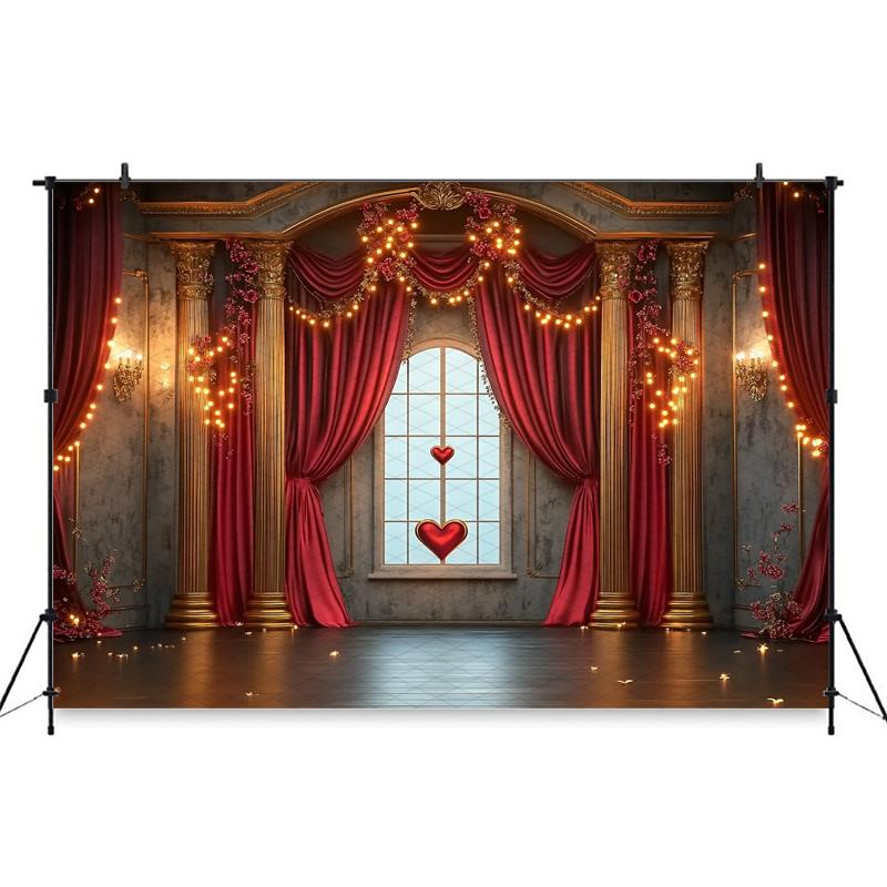 Mocsicka Valentine's Day Photography Backgrounds Palace Red Curtains Love Decorations Girls Women Photo Backdrops Wedding Banner