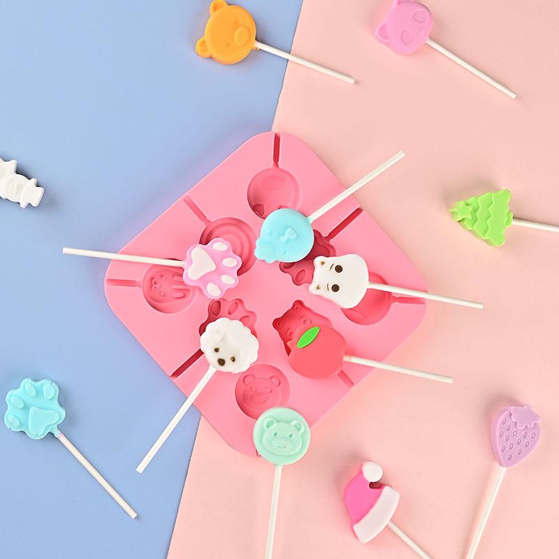 Cat Lollipop Cheese Stick Silicone Mold Butterfly Rabbit Candy Jelly Ice Baking Mold Animal Bear Chocolate Cake Making Set Gift