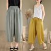 Корейская версия литературных и художественных свободных больших размеров однотонные хлопково-льняные повседневные брюки женские легкие и дышащие эластичная талия девять-