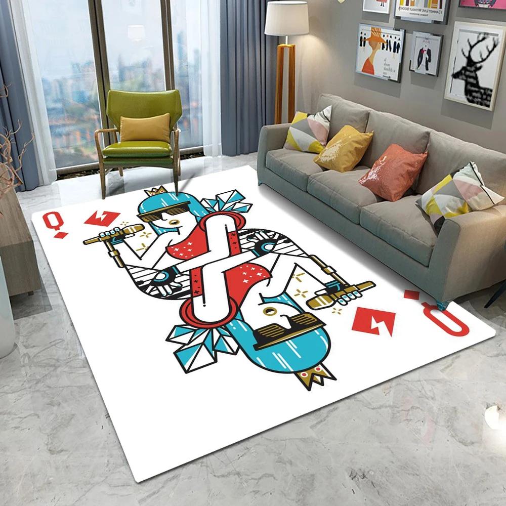 Cartoon Playing Cards Area Rug – Illustrated Joker  Aces Floor Mat for Living Room Sofa Bedroom Entryway, Non-Slip Decor Carpet