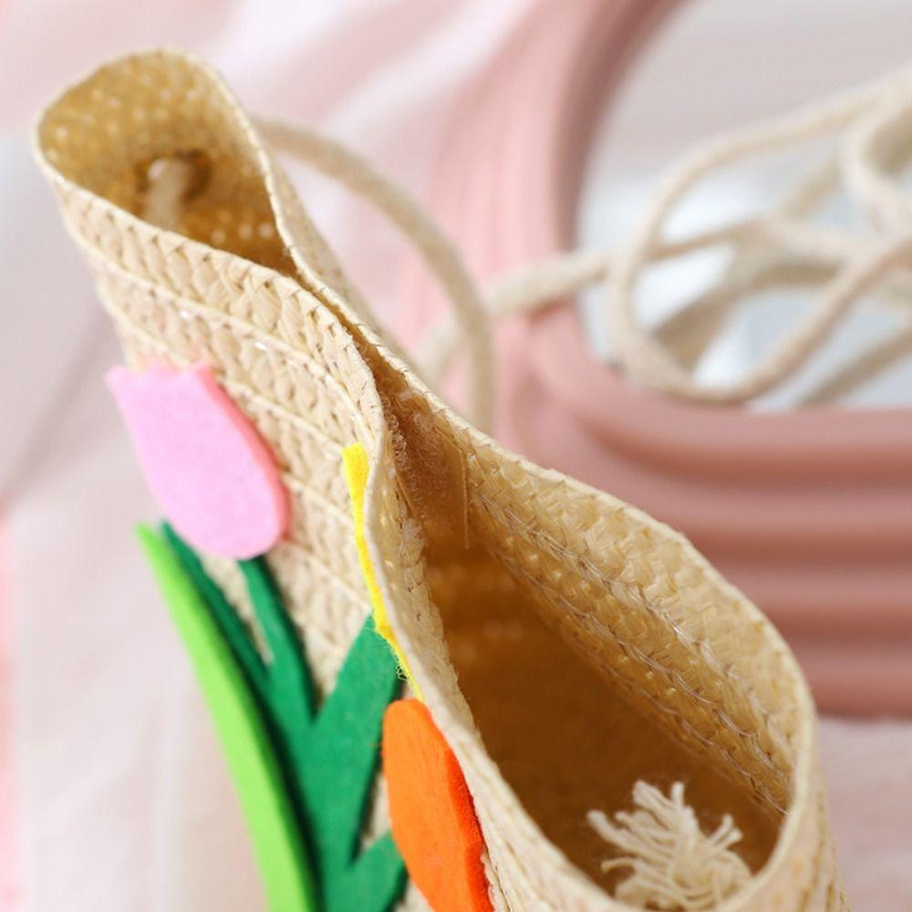 Соломенная сумка через плечо с цветочным принтом, кошелек для монет, симпатичная сумка через плечо для девочек и детей