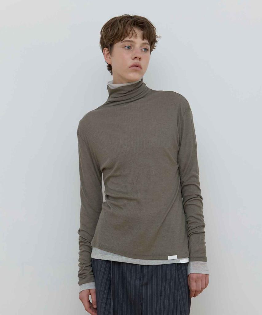 MA JOURNEE Basic Turtle Neck Top_Khaki
