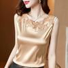 Кружевной топ с V-образным вырезом, женский, с широкими плечами, без рукавов, весна-лето, внутренний топ, базовое пальто, свободные блузки и рубашки большого размера