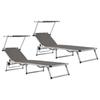 Day and Night - Day and Night Folding Sun Loungers with Roof 2 Units Aluminum and Gray Textilene