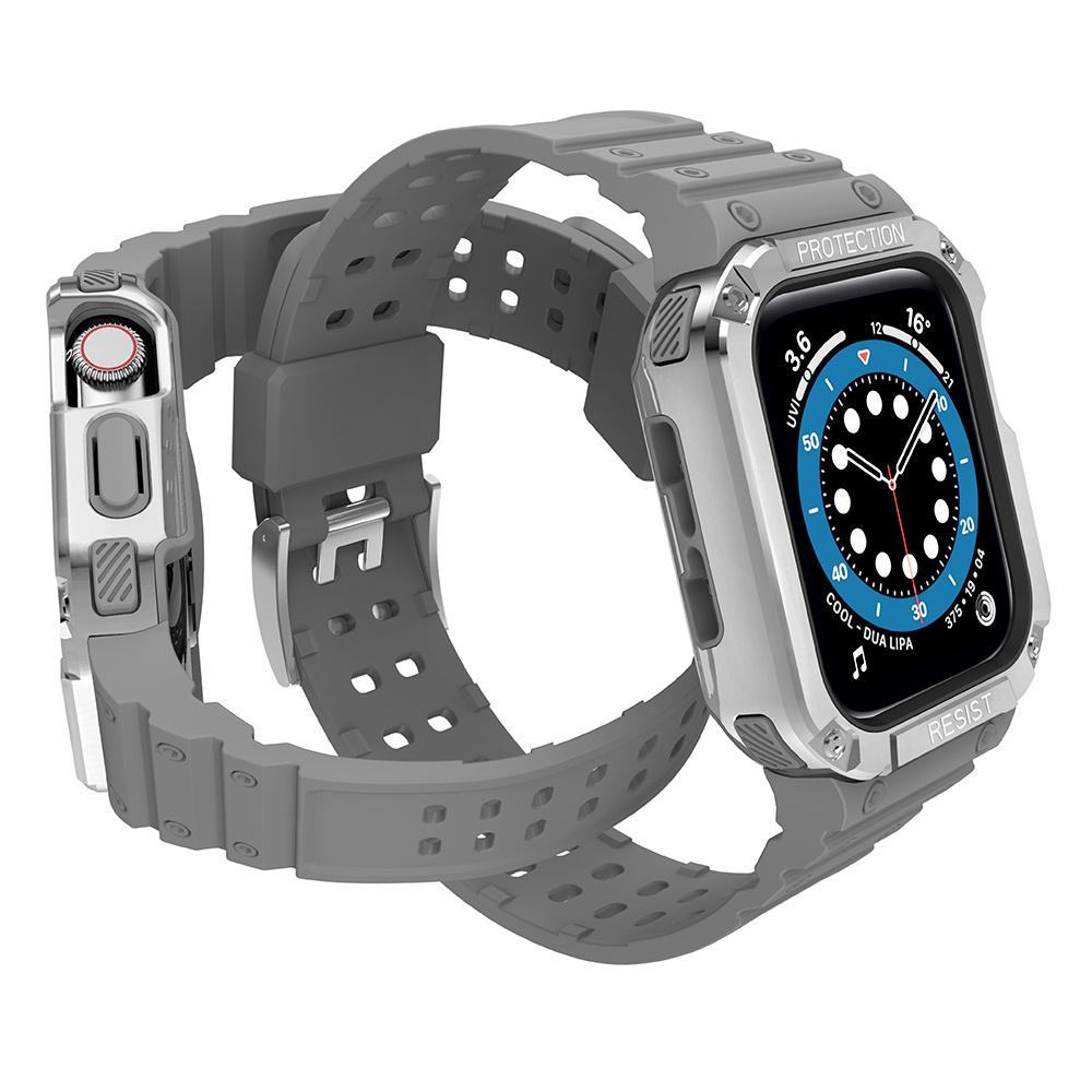 Rugged Apple Watch Case & Band - Compatible with Series 7/6/5/4/3/2/SE (41/40/38mm) - Gray/Silver