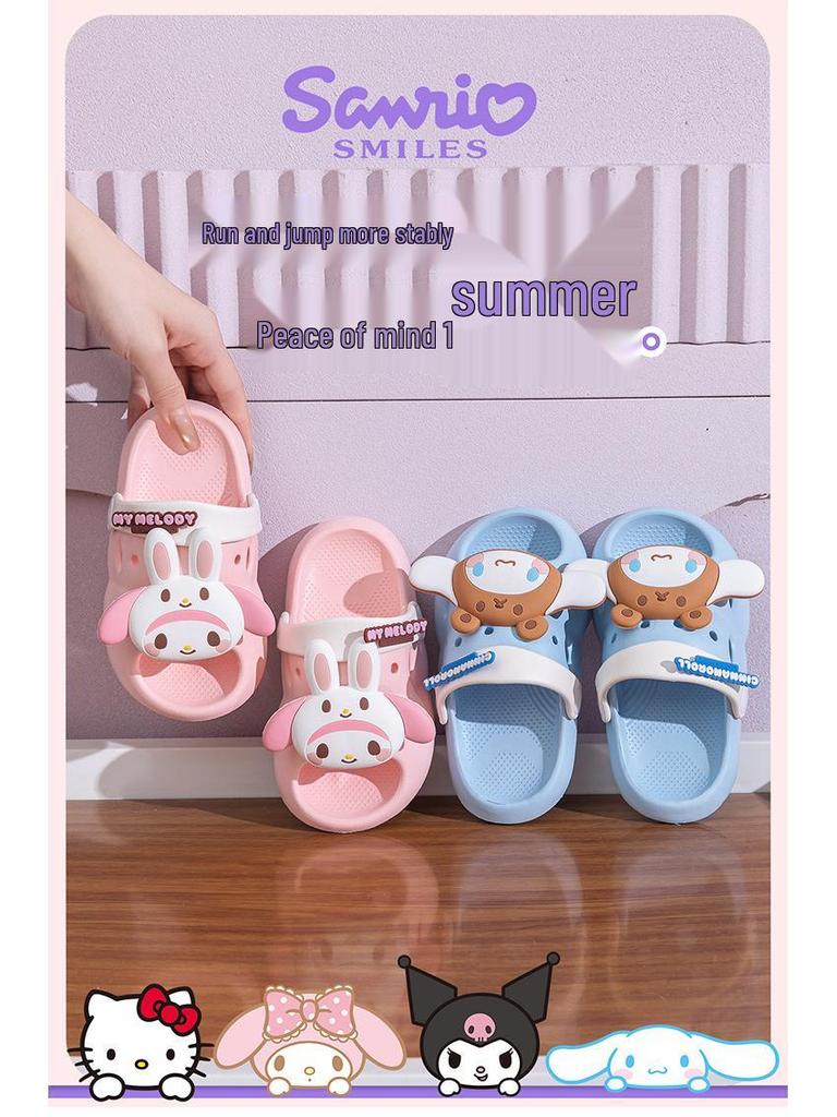 Детские летние шлепанцы Sanrio с мультяшным принтом, нескользящие, легкие, с мягкой подошвой