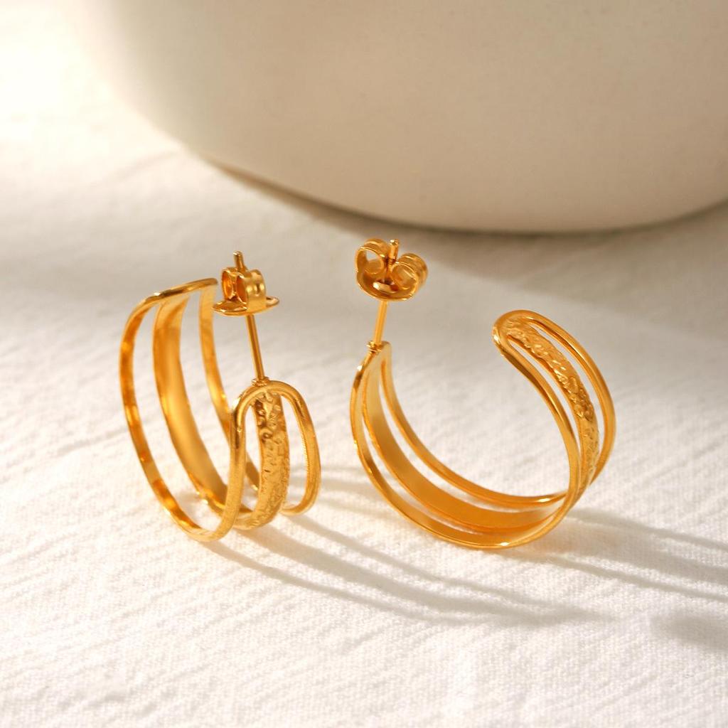 Trendy 18K Gold Irregular Titanium Steel Multi-Layer Earrings for Women