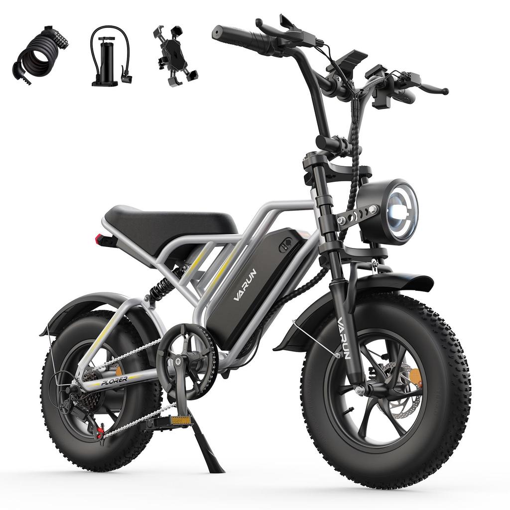 Varun Plorer E-Mountain Bike 16 Inch Off-Road Fat Tires All-Terrain Electric Bike 500W Motor 48V13Ah Battery Outdoor Riding Electric Bicycle