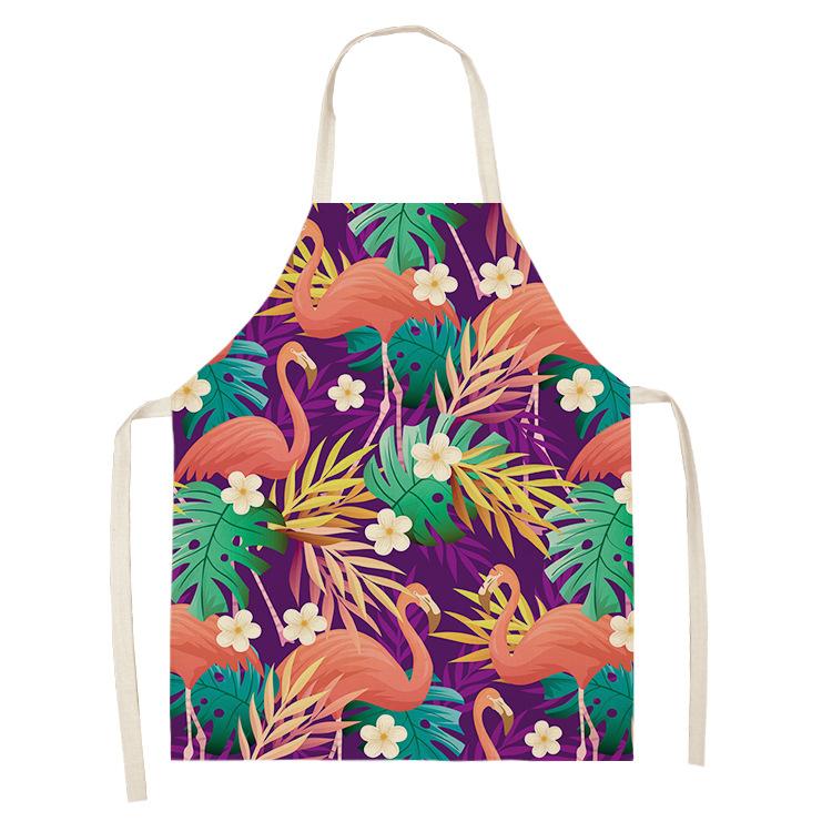 Nordic Palm Leaves Flamingo Kitchen Cooking Aprons For Women Chefs Baking Bibs Cotton Linen Cleaning Pinafore Delantal Cocina