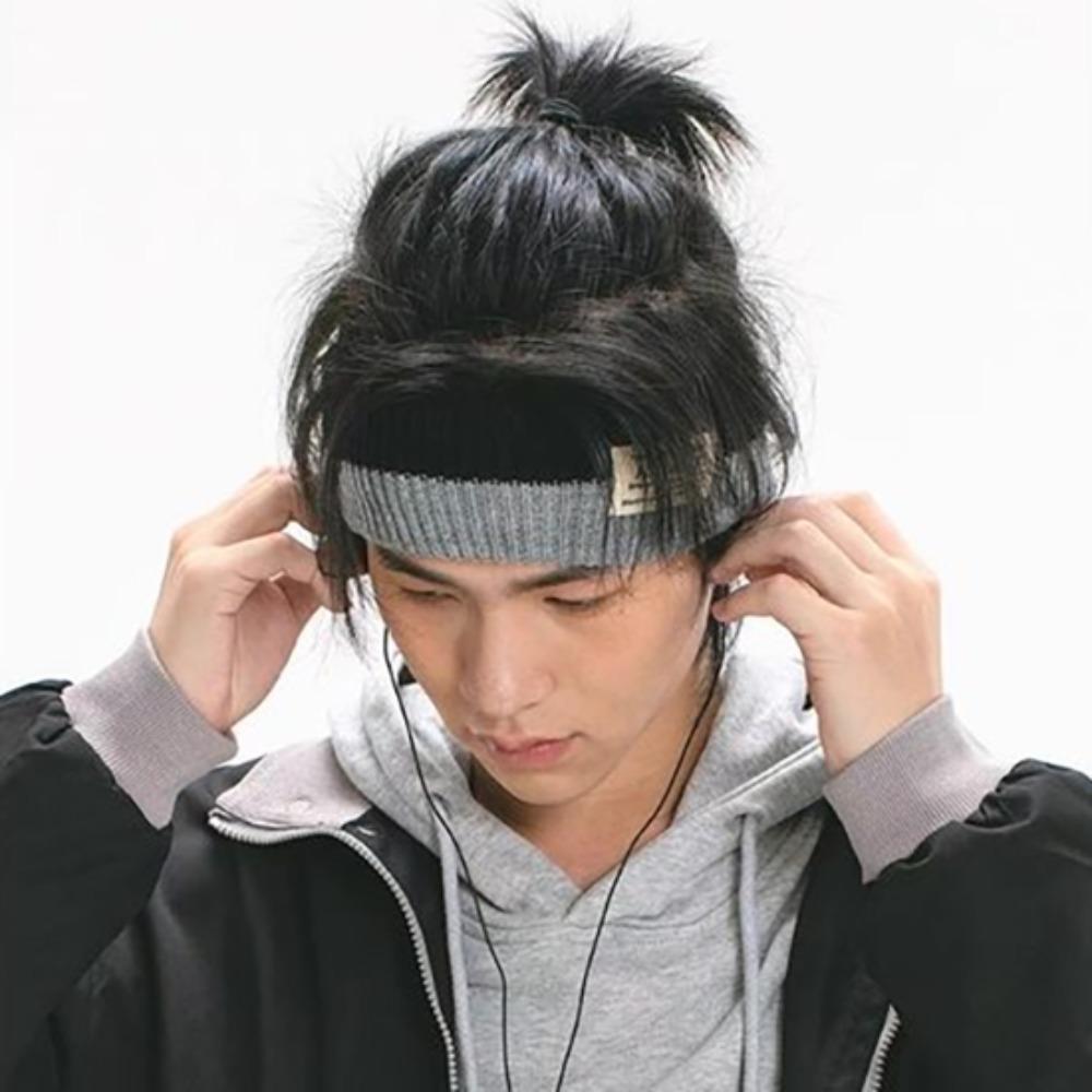 Шерстяная Повязка на Голову для Тренировок Эластичная Контрастного Цвета Простая Вязаная Повязка на Голову Мальчики