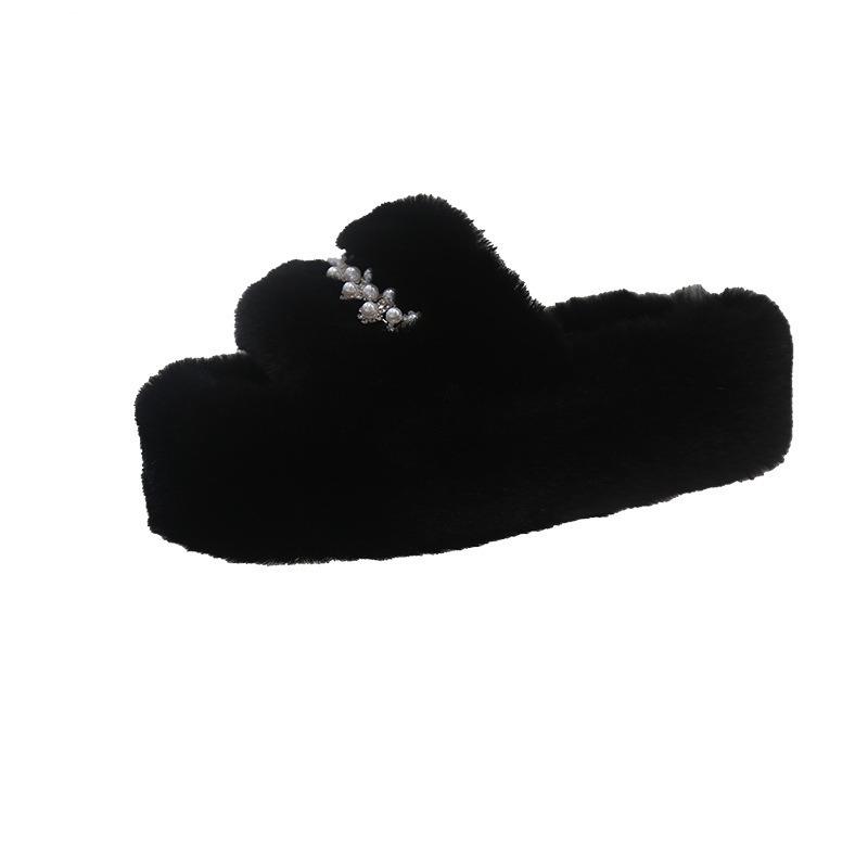 Осень и Зима Новые Жемчужные Сказочные Меховые Тапочки Милые Домашние Толстая Подошва Старшие Меховые Тапочки