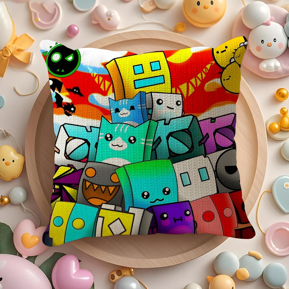Art GGeometry Dash Video Game Pillow Case Pattern Printed Pillowcase for Living Room Sofa Cushion Cover Bedroom Decor