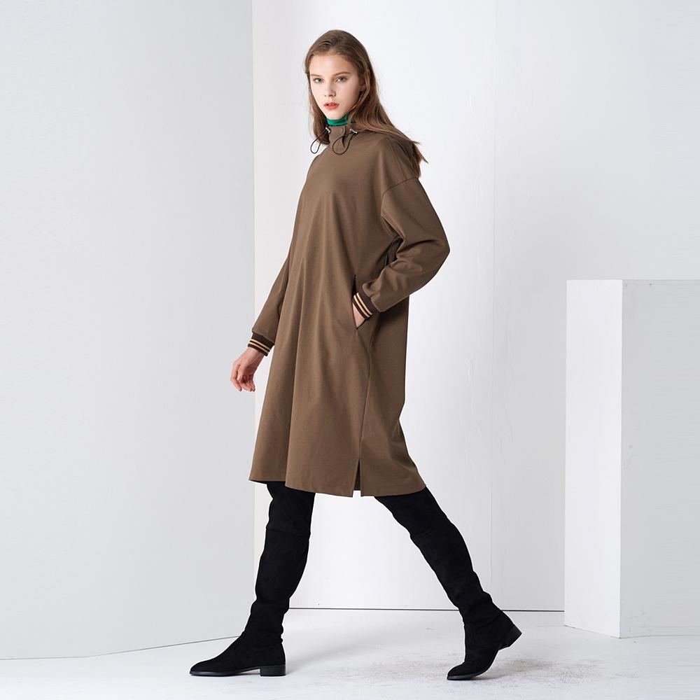 Pin Black Bar-Code Long Hood One-Piece Brown