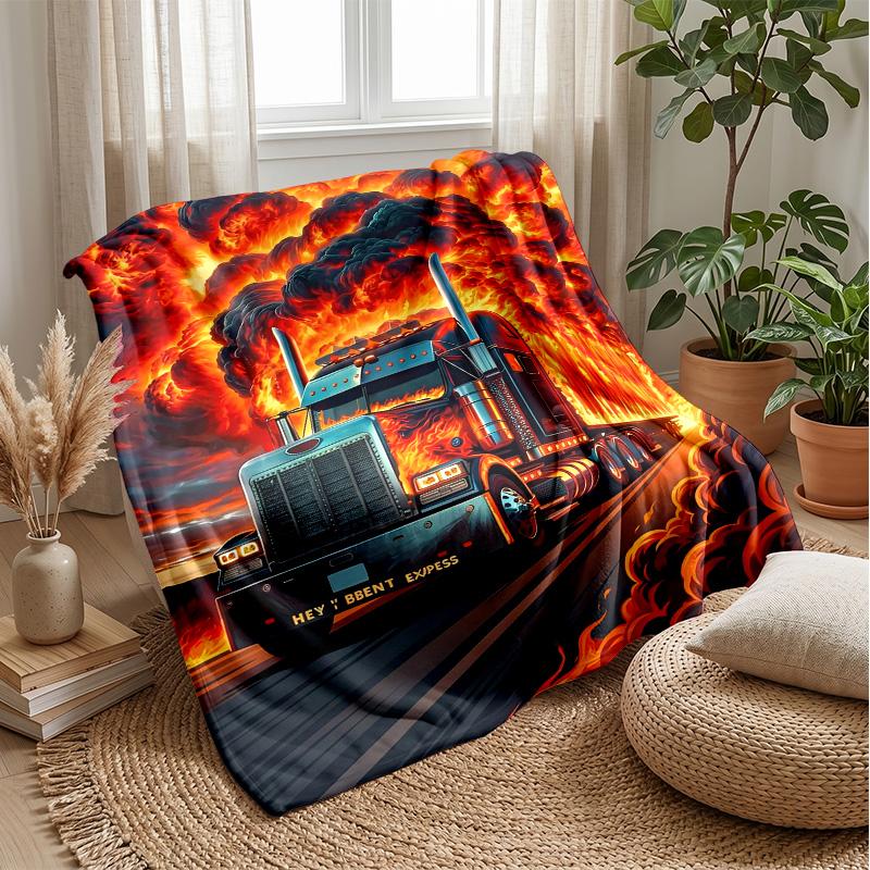 Fiery Truck Express Theme blanket Lightweight Warm Flannel Blanket Decorative Throw Blanket for Home Decoration