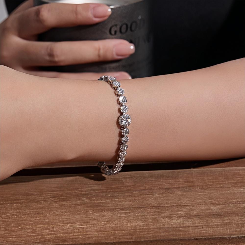 White Round Flower Zircon Rhodium Fashion Jewelry Flora Bracelets
