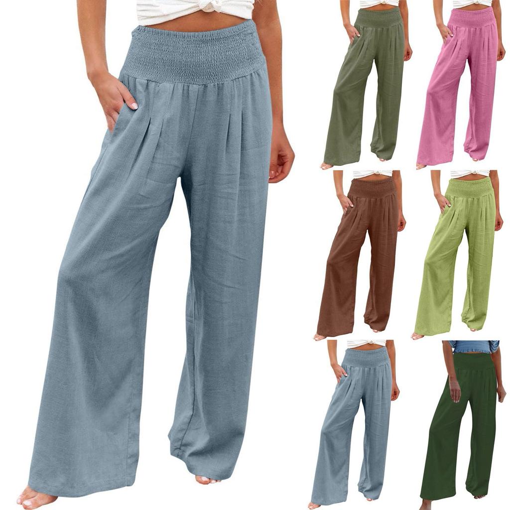 High Waisted Pants For Women Stretchy Wide Leg Palazzo Pants Casual Comfy Beach Pants Trousers