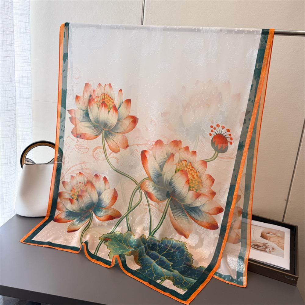 Soft Silk Scarves Peony Flower Female Shawl Wrap Fashion Women Head Scarf Summer