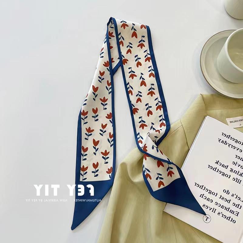 Маленький белый и нежно-зеленый шелковый шарф для женщин, тонкая лента, повязка на голову, резинка для волос, украшение для сумки, длинный