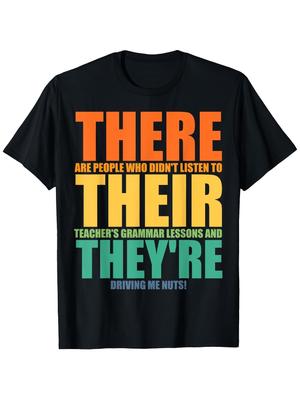 1 шт. Забавная футболка с юмором про Their There They'Re для учителей ELA, мам, бабушек, 180 г/м², черная, с коротким рукавом, односторонняя печать, размеры S-XXXL
