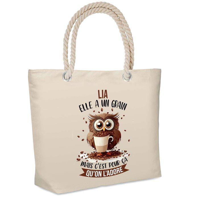 Sac de plage - PLANETEE - isotherme Lia Chouette Grain - Coton - Grande contenance - Imprimé en France