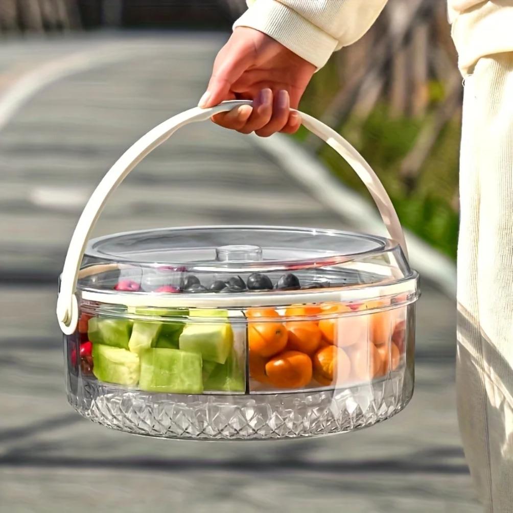 Пластиковая вращающаяся тарелка для фруктов в холодильник, многоцелевой вращающийся разделенный поднос для закусок, прозрачный ящик для хранения закусок большой емкости