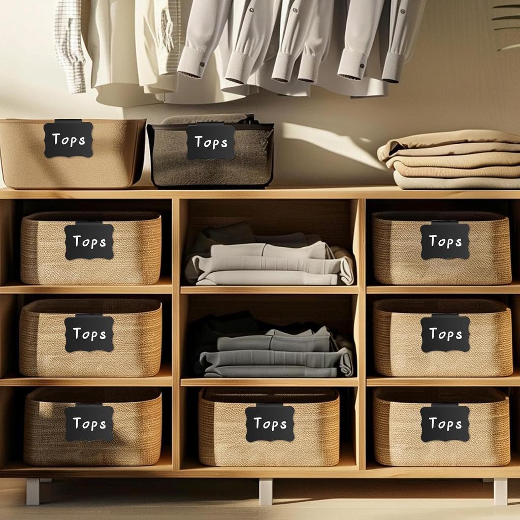 50 Pcs Reble Storage Bin Labels - Clip On Closet & Basket Holder with 4 White Chalk Labels