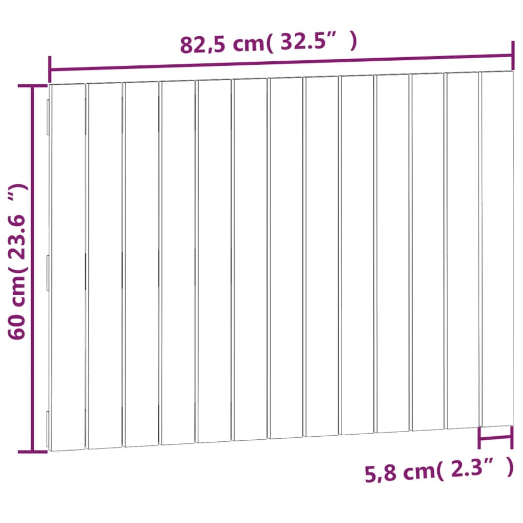 Wall Mounted Headboard in Black 82.5 x 3 x 60 cm Solid Pine Wood